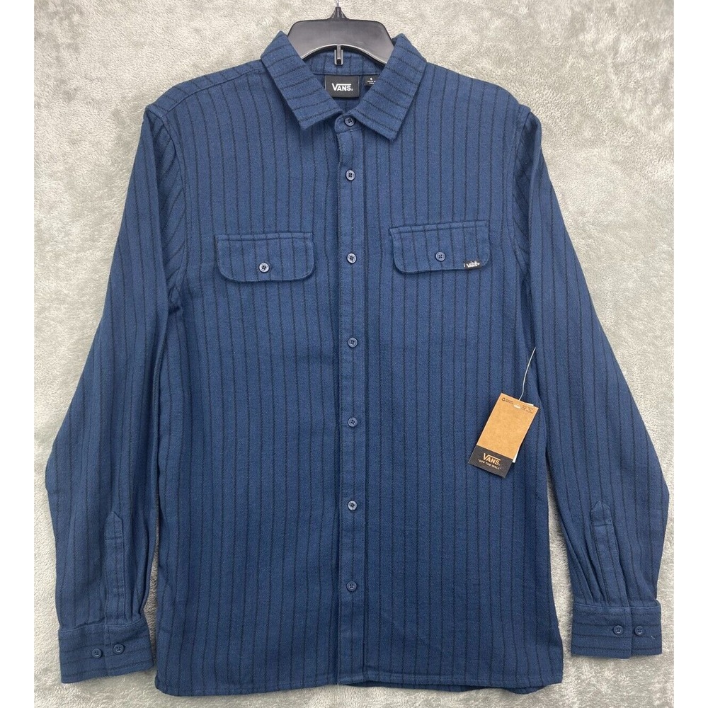 NWT Vans Men's Station Striped Dress Blues Shirt Button Front Long‎ Sleeve XXL